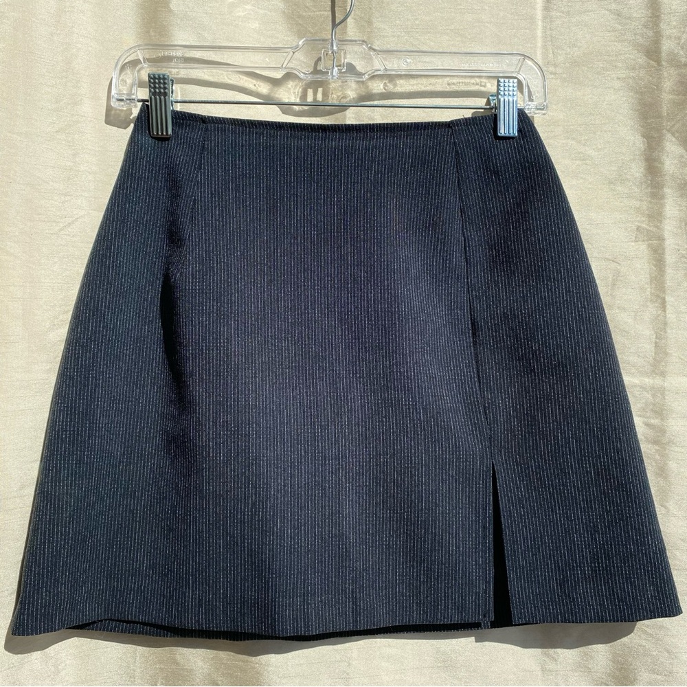 Vintage Subway pinstripes office siren  A-Line Mini Skirt with Slit for Casual